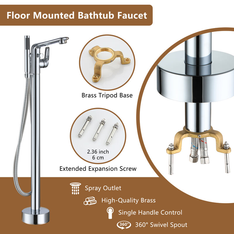 Mondawe Single-Handle Modern Floor Mount Freestanding Bathtub Faucet with Handheld Shower