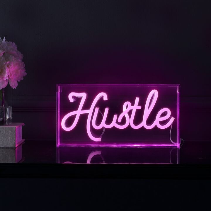 Hustle 11.88" X 5.88" Contemporary Glam Acrylic Box USB Operated LED Neon Light, Pink