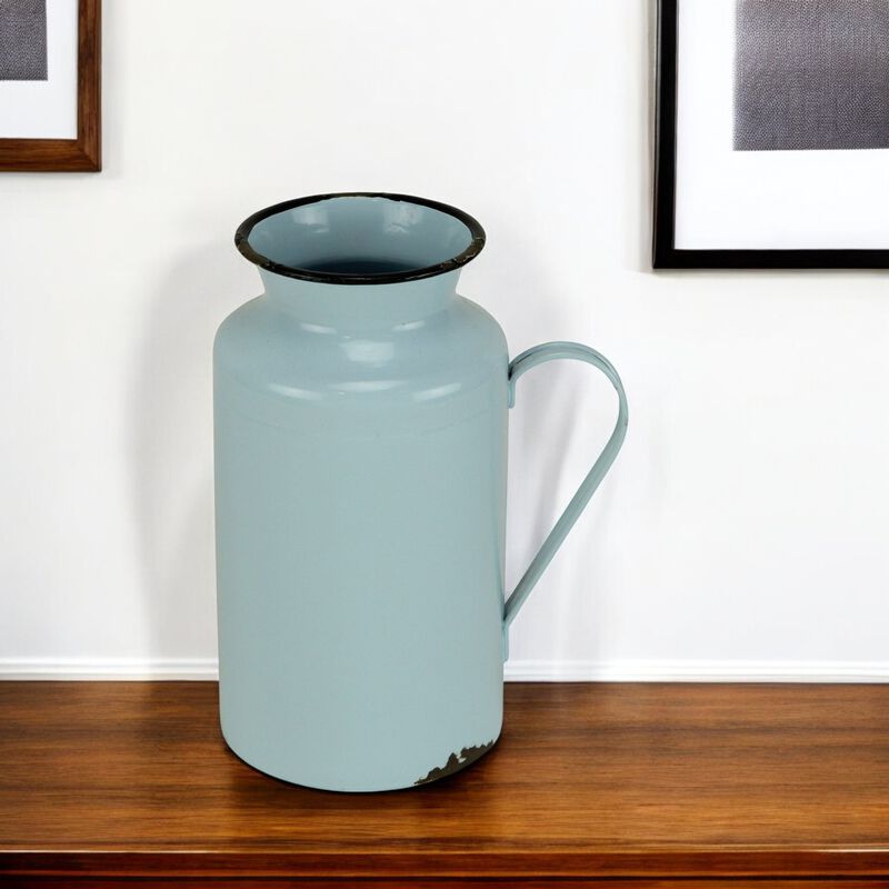 Hivvago 10 Inch Blue and Black Metal Jug Vase