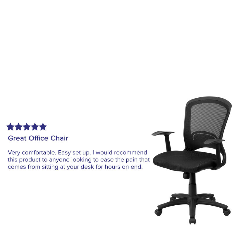 Manny Mid-Back Designer Black Mesh Swivel Task Office Chair with Arms image number 4