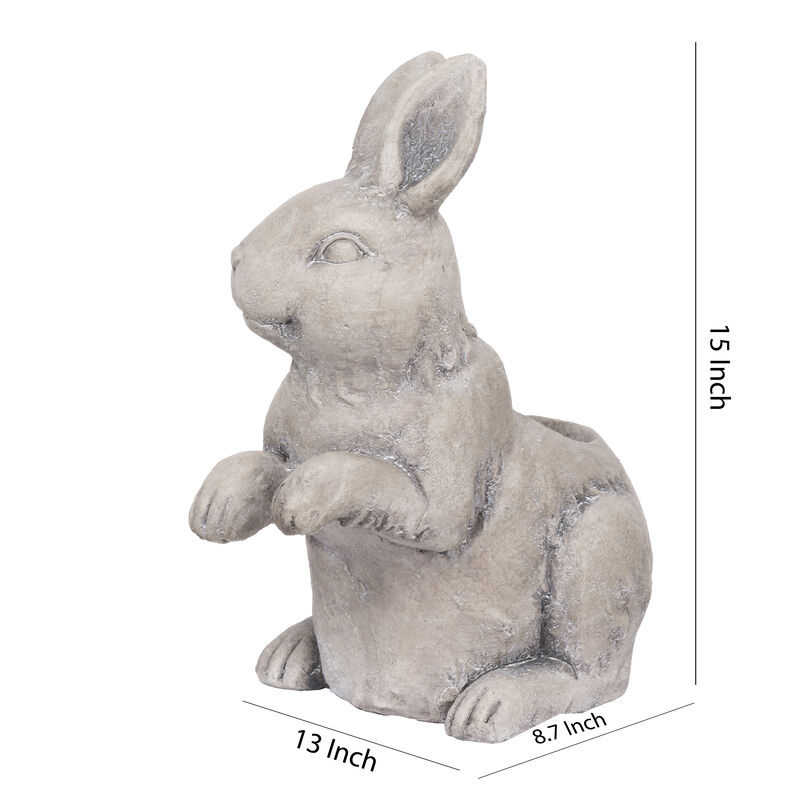 Antique Styled Raw Textured Polyresin Standing Rabbit Planter, Gray image number 3