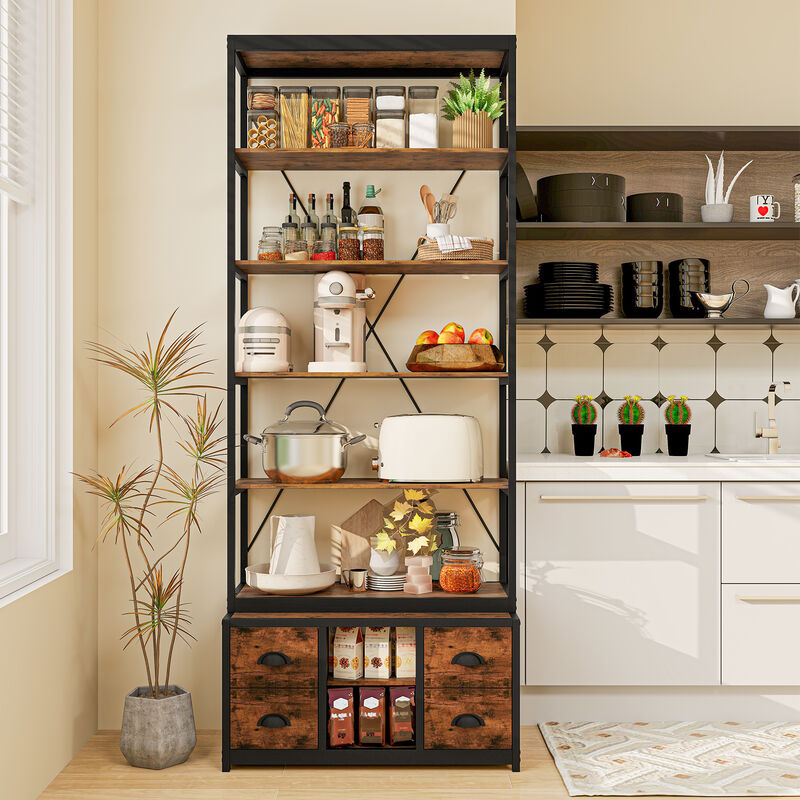 8-Tier Bookshelf with Fabric Drawers and Sturdy Metal Frame – Organizer for Living Room