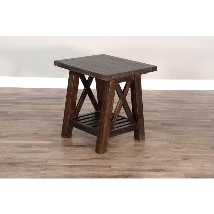 Sunny Designs Vivian 24" Farmhouse Mahogany Wood End Table in Dark Brown