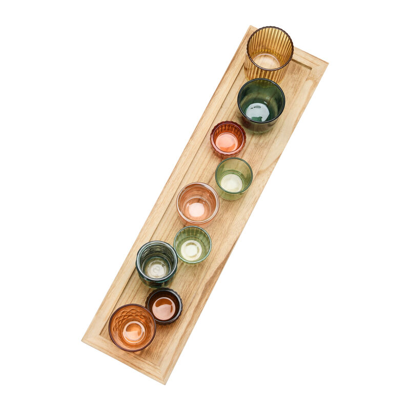 Round Glass Votive Holders on Wood Tray, Multicolor, Set of 9 image number 4