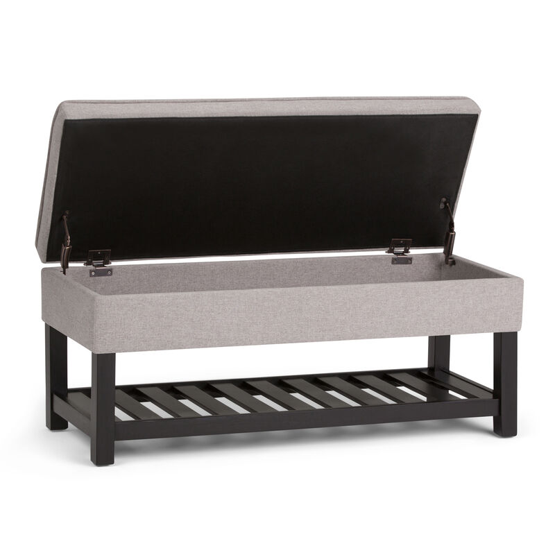 Cosmopolitan 44 inch Wide Transitional Rectangle Storage Ottoman Bench with Open Bottom in Cloud Grey Linen Look Fabric image number 3