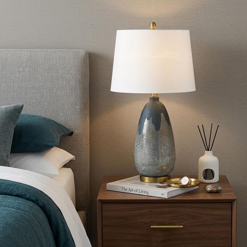 HomeRoots 30" Teal Blue Concrete Table Lamp With Cream Empire Shade image number 1