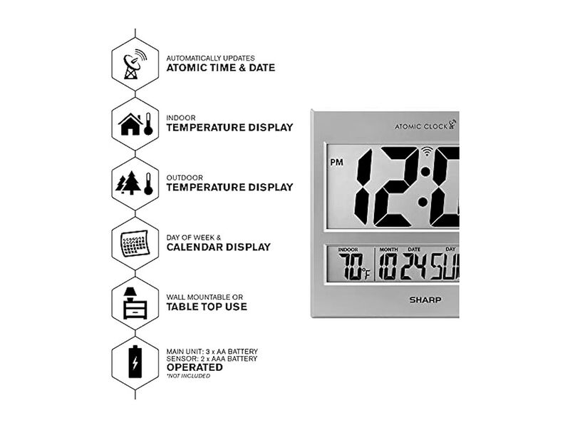 Sharp Atomic Accuracy Never Needs Wall Clock 3 Inch Outdoor Easy Read Silver image number 2