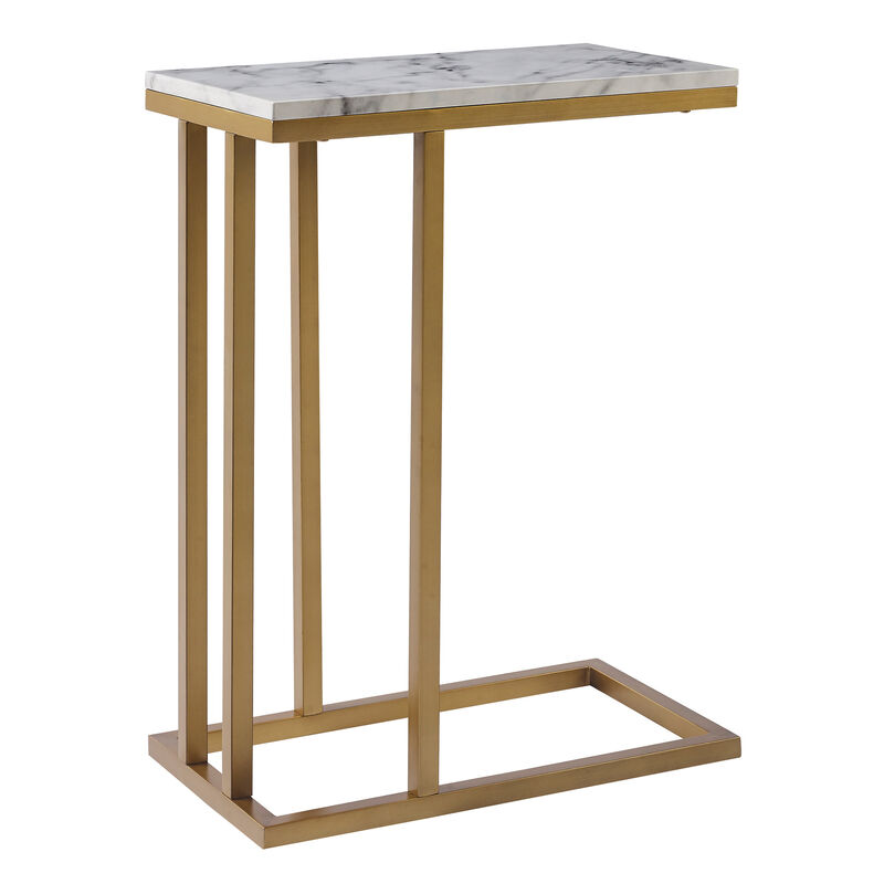 Marmo Modern Marble-Look C Shape Side Table, Marble/Brass image number 2