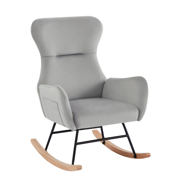 gray velvet rocking chair