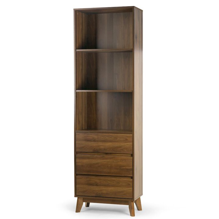 Glamour Home Anson Bookcase Display Shelf Media Tower with Drawers