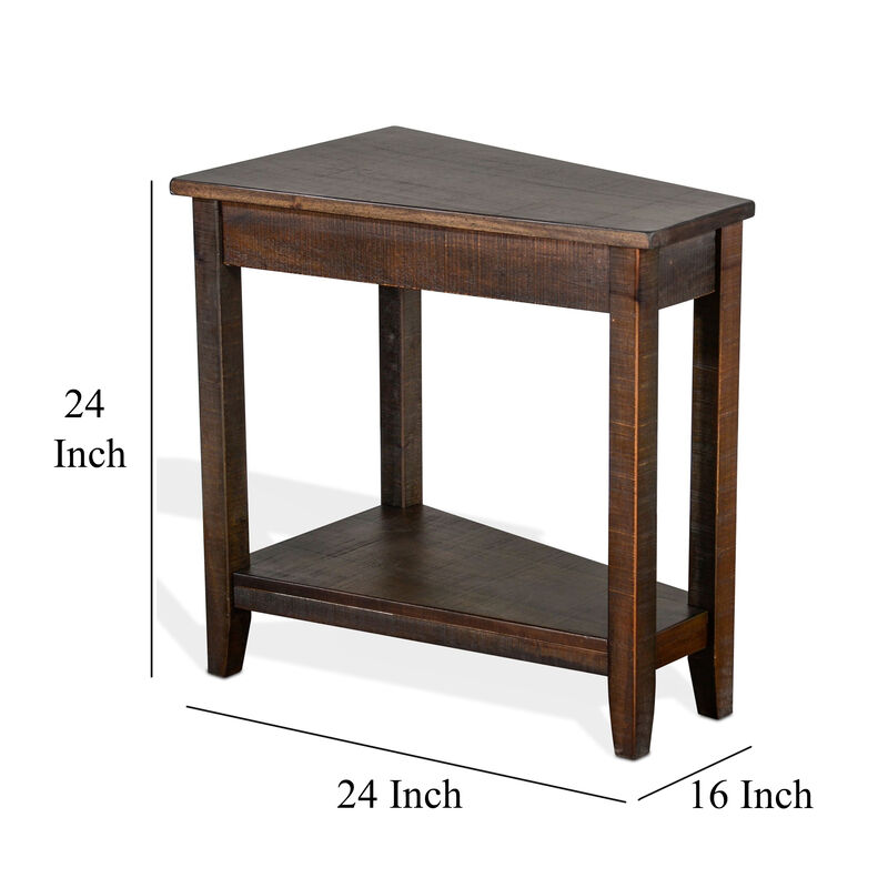 Flint Chairside Table with Shelf, 24 Inch Angled Dark Brown Mahogany