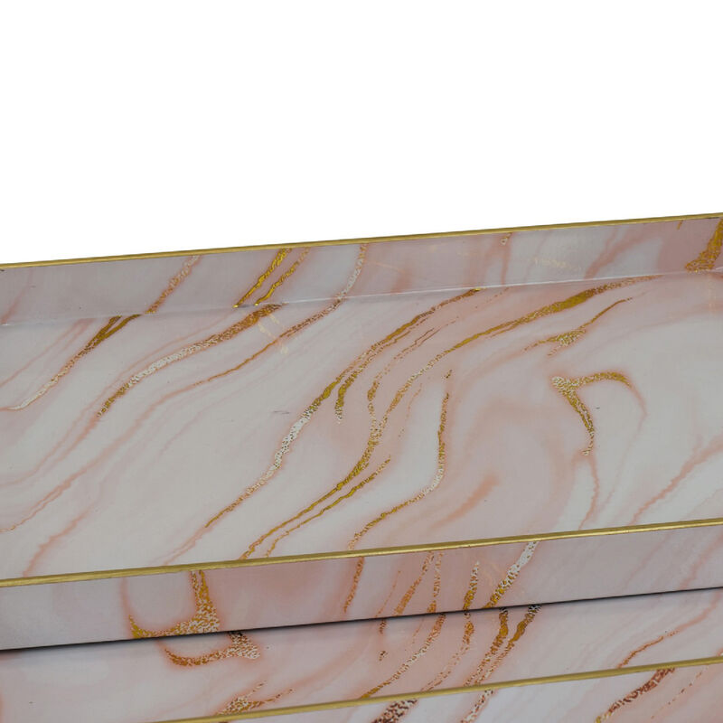 Hamza Rectangular Tray, Set of 2, Pink-Gold Marble Finish Polyurethane image number 5