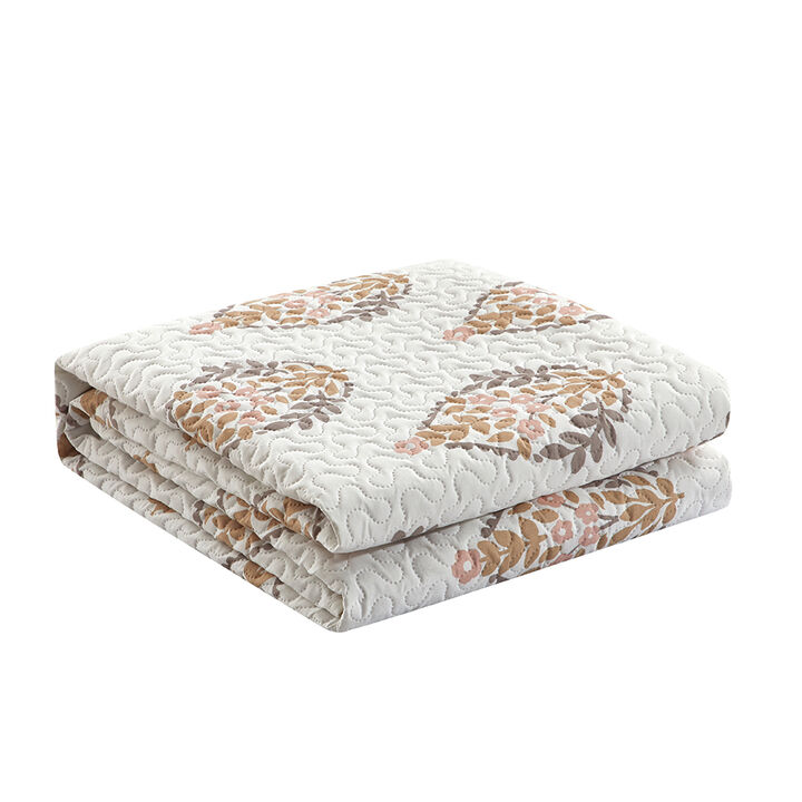 Chic Home Breana Quilt Set Floral Medallion Print Design Bed In A Bag Bedding Taupe