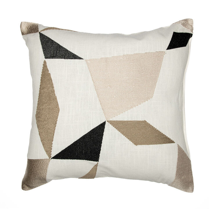 HomeRoots 24" Taupe and Ivory Geometric Cotton Blend Throw Pillow With Embroidery