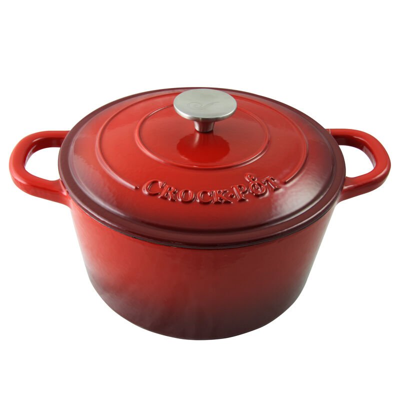 Crock Pot Artisan 5 Quart Round Enameled Cast Iron Dutch Oven in Scarlet Red