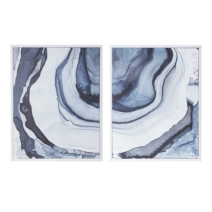 Gracie Mills Luther 2-Piece Blue Abstract Diptych Framed Canvas Set