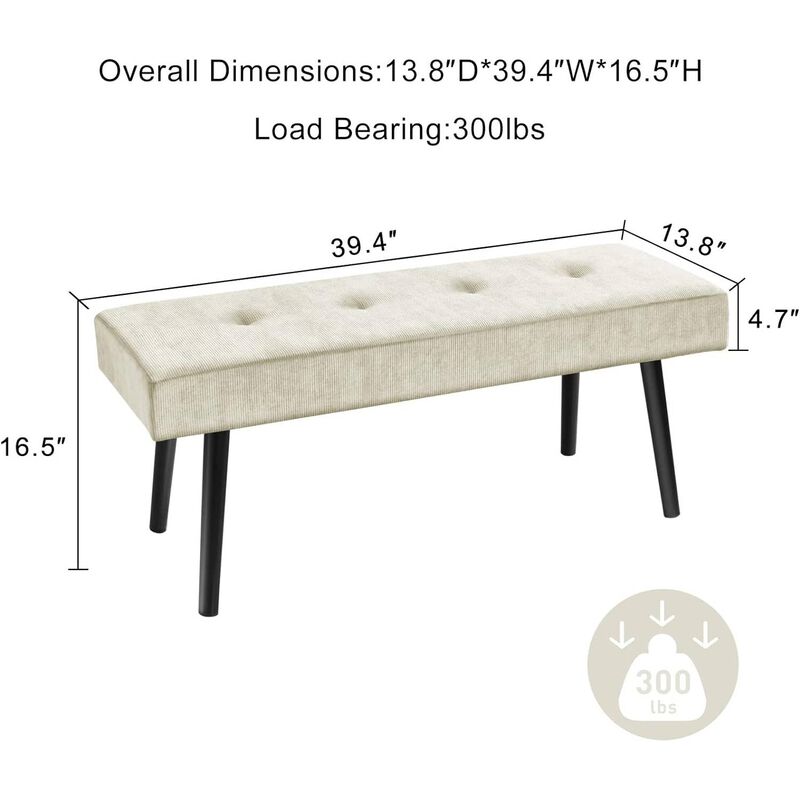 Mid-Century Corduroy Upholstered End-of-Bed Bench &ndash; Stylish Bedroom Accent image number 4