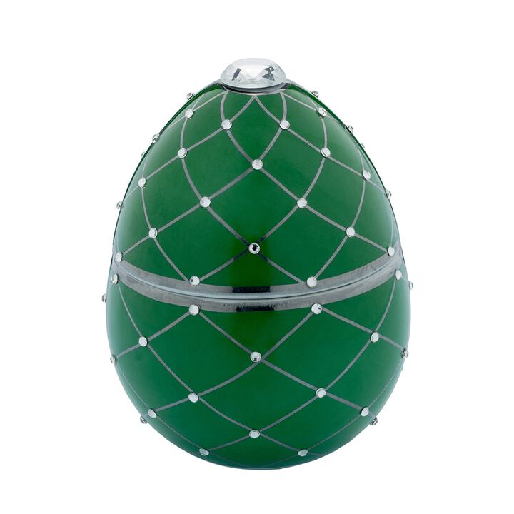 Candle in Ceramic Egg BOIS DE ROUSSIE 7 oz Green Silver Stripes 5.12 diam. x 6.5 in