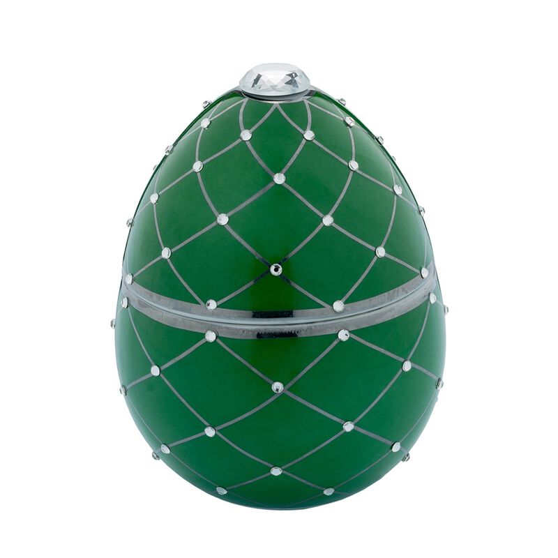 Candle in Ceramic Egg BOIS DE ROUSSIE 7 oz Green Silver Stripes 5.12 diam. x 6.5 in image number 0
