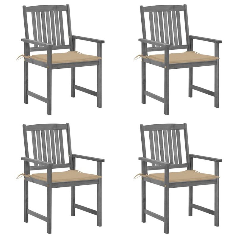 Patio Chair Set of 4 Gray Solid acacia wood Standard Durable