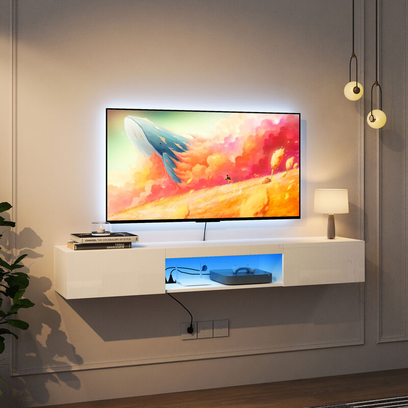 GOODSILO Modern Floating TV Stand with LED Lighting Effects and Spacious Storage Cabinet Entertainment Center image number 3