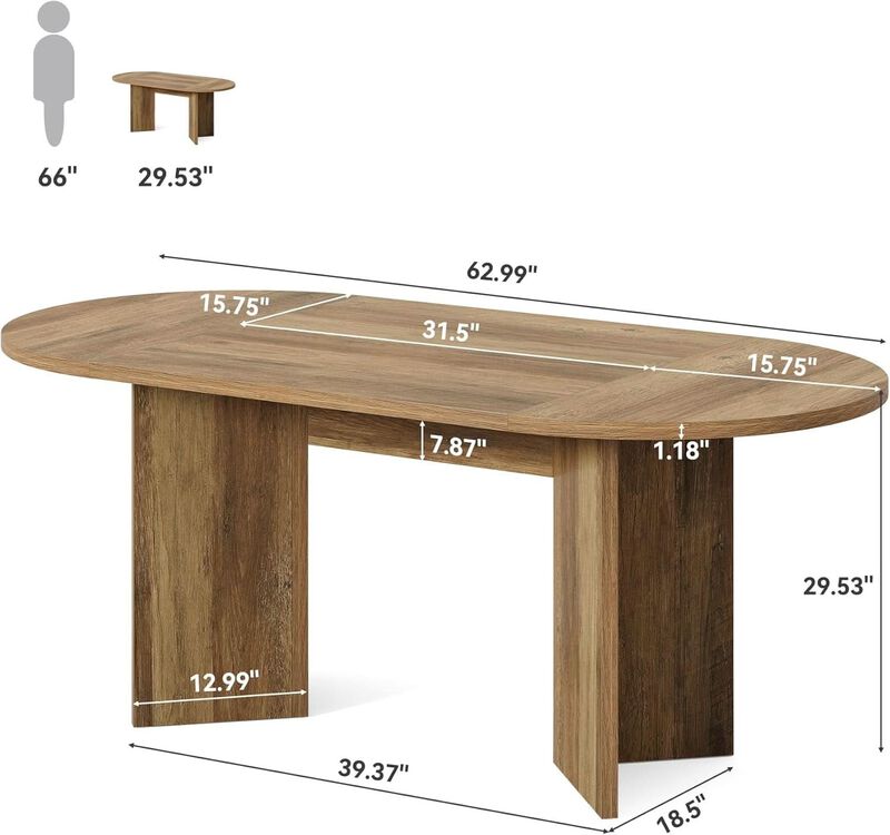 ShipItFurniture LITTLE TREE 63" Rustic Oval Dining Table with Metal Base image number 2