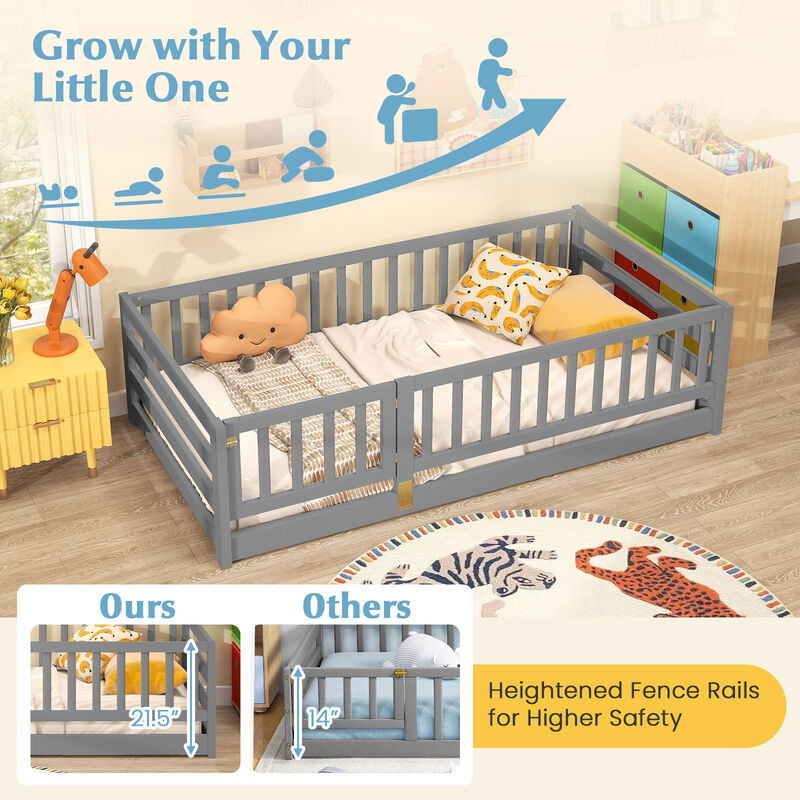 Children&rsquo;s Floor Bed Playhouse with High Fence and Door image number 6