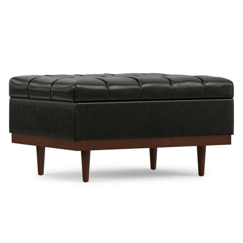 Mariah 34 inch Wide Contemporary Rectangle Coffee Table Storage Ottoman in Midnight Black  PU Black faux leather, Assembled image number 7