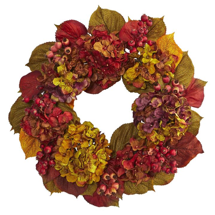 Nearly Natural 24-in Fall Hydrangea Wreath