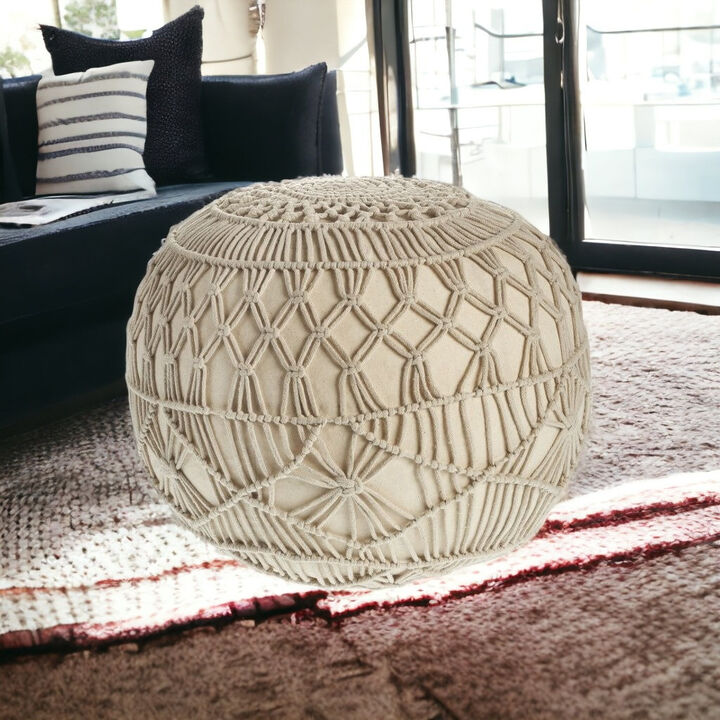 Tufted Cotton Round Pouf Ottoman – Decorative Geometric Accent Seat