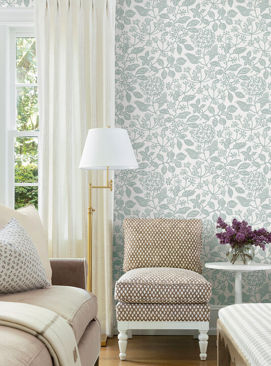 Rowen Light Blue Botanical Wallpaper
