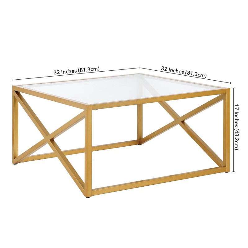 Hudson&Canal Calix 32'' Wide Square Coffee Table in Brass
