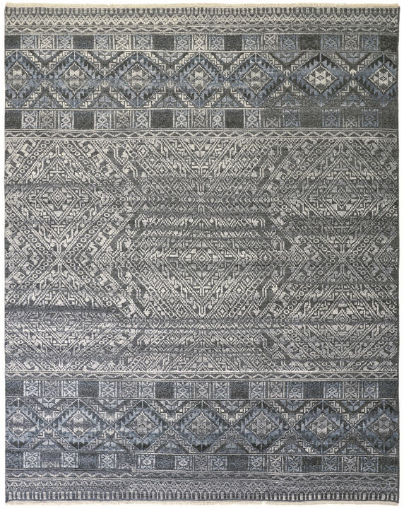 HomeRoots Geometric Hand Knotted Area Rug