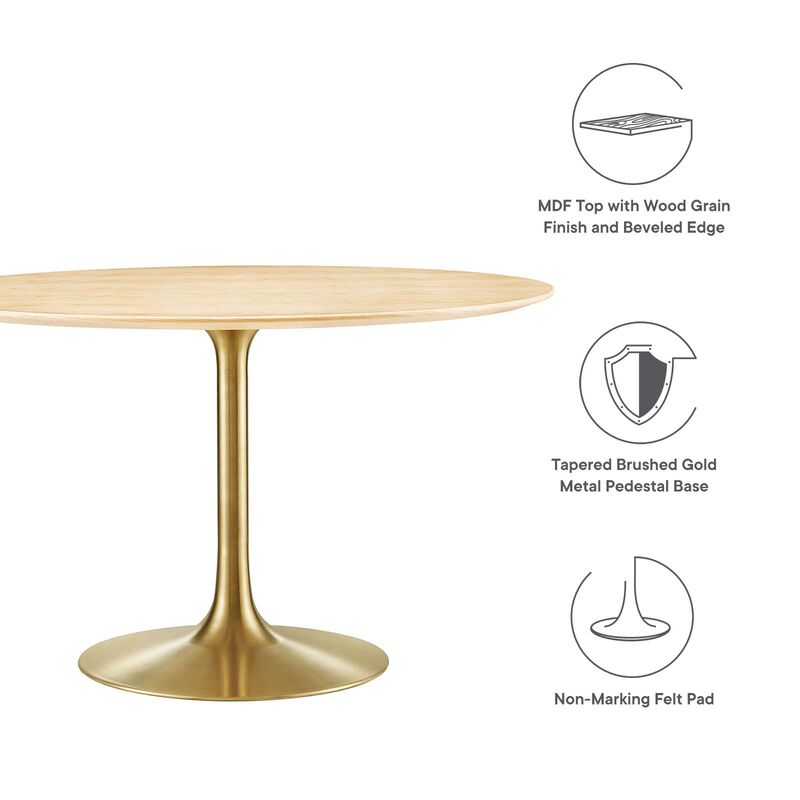Modway - Lippa 48" Round Wood Grain Dining Table Gold Natural