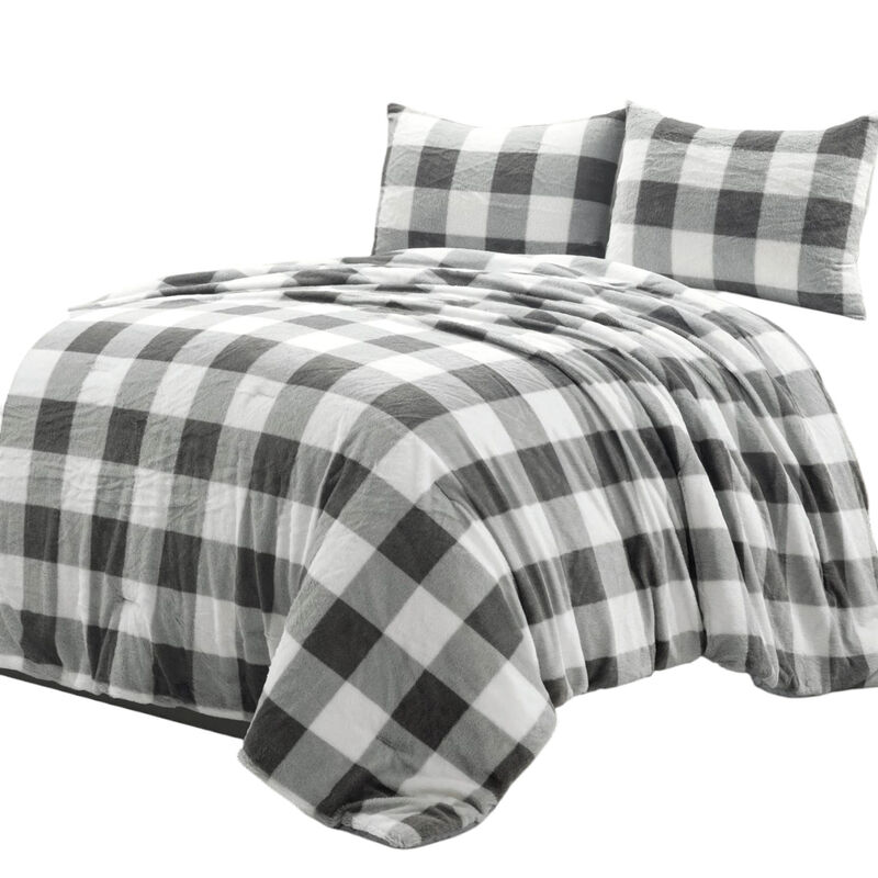 Cozy Faux Fur Plaid Comforter Set – Soft Bedding for All-Season Warmth