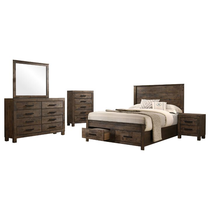 Frio 5pc Queen Bedroom Set with Footboard Storage, Rustic Golden Brown
