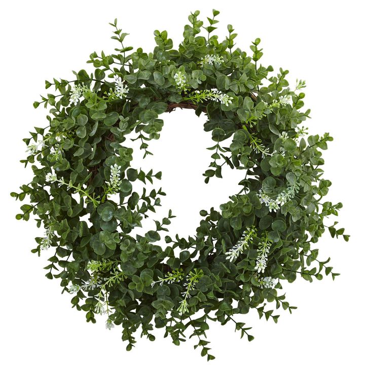 Nearly Natural 18-in Eucalyptus Double Ring Wreath w/Twig Base