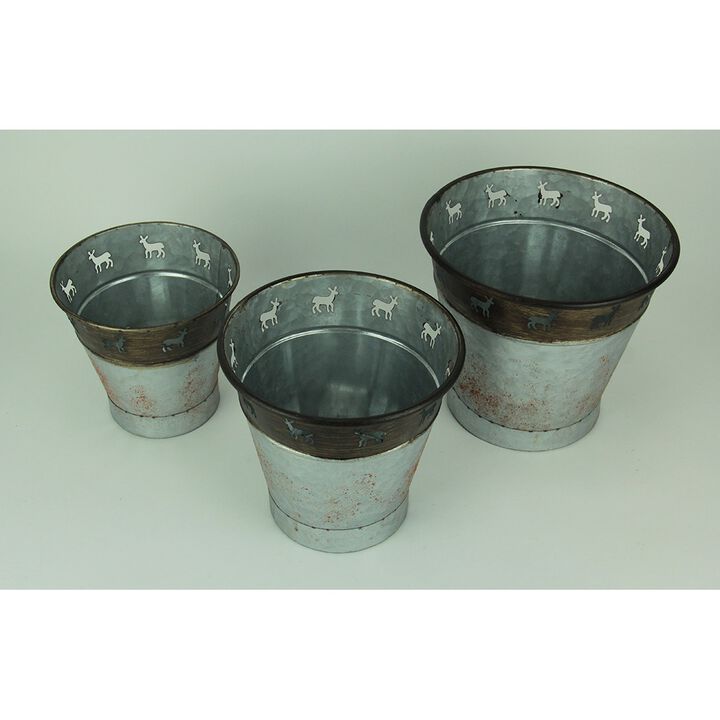 Rustic Metal Deer Cutouts Primitive Bucket Set Of 3