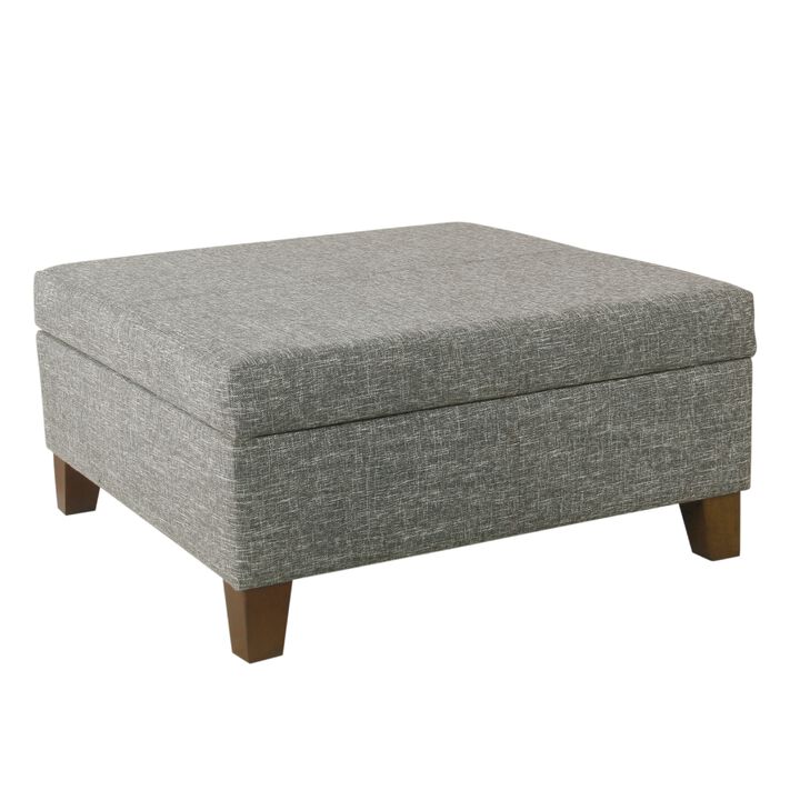 Leo Square Storage Ottoman, Textured Slate Gray, Dark Brown, 32 Inch