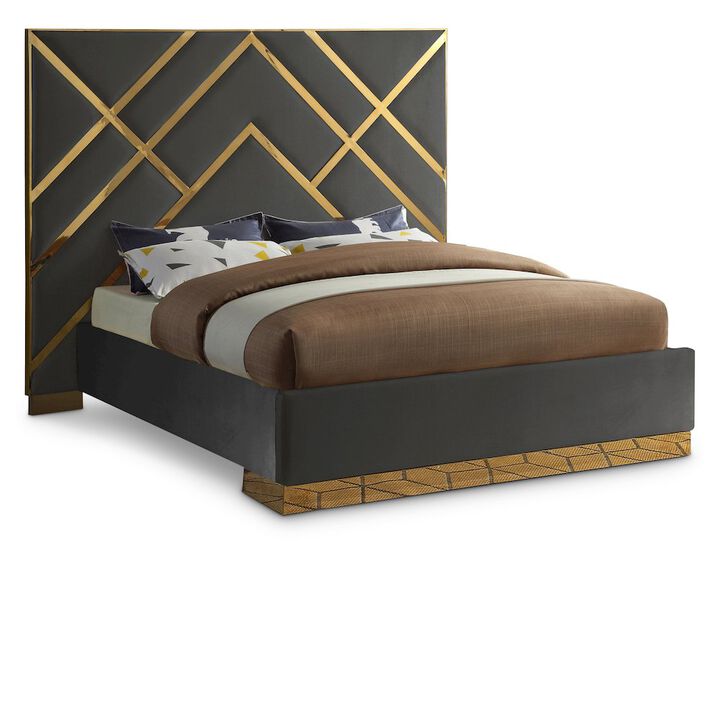 Meridian Furniture Vector Grey Velvet King Bed
