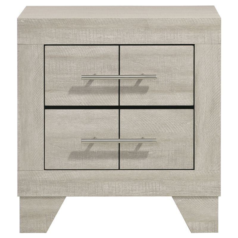 Qanto Rustic Nightstand with 2 Drawers, Chrome Handles, Cream Wood image number 0