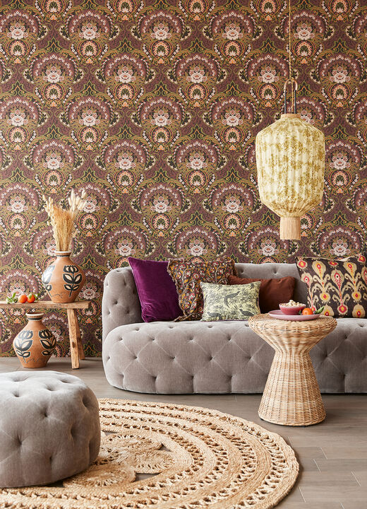 Nasrin Purple Damask Wallpaper
