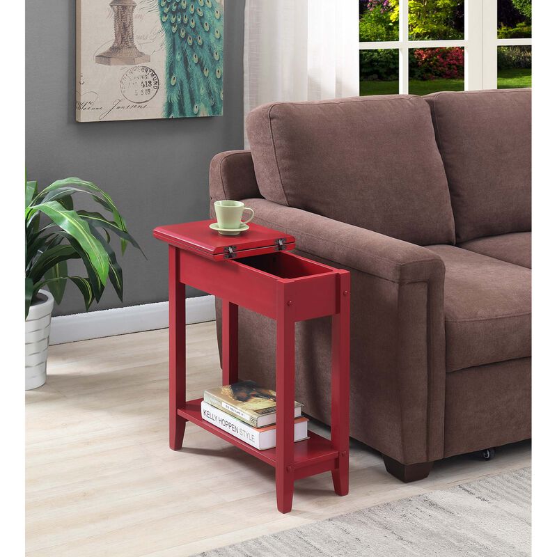 Convenience Concepts American Heritage Flip Top End Table with Shelf, 23", Cranberry Red