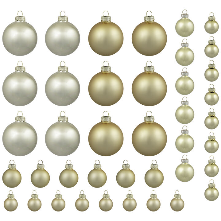 2-Finish Glass Christmas Ball Ornaments - 1", 1.25" and 2.5" - (60mm) - Gold - 40ct