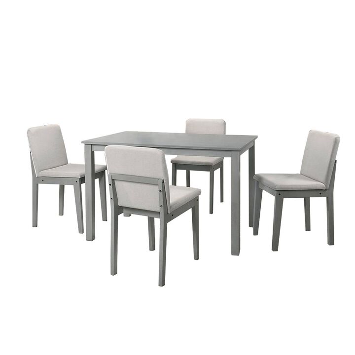 Zory 5pc Dining Table Set with 4 Cushioned Chairs, Beige Burlap, Gray Wood - Benzara