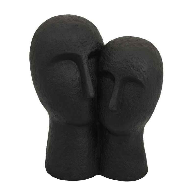 Kenny Outdoor Double Head Sculpture, Black Finished Resin, 12 Inch