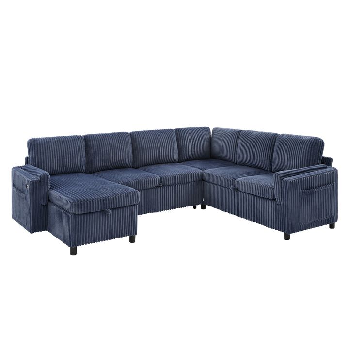Zelkvo U‑Shaped Corduroy Convertible Sleeper Sectional Sofa