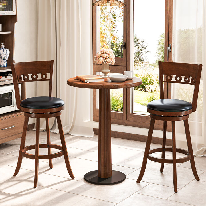 Set of 2 Swivel Bar Stools with Rubber Wood Frame