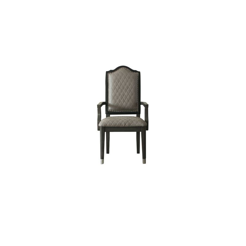 House Beatrice ARMCHAIR, Two Tone Beige Fabric & Charcoal Finish