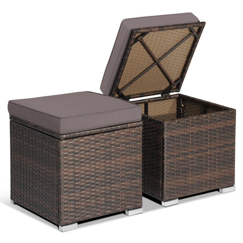 2 Pieces Patio Ottoman with Removable Cushions